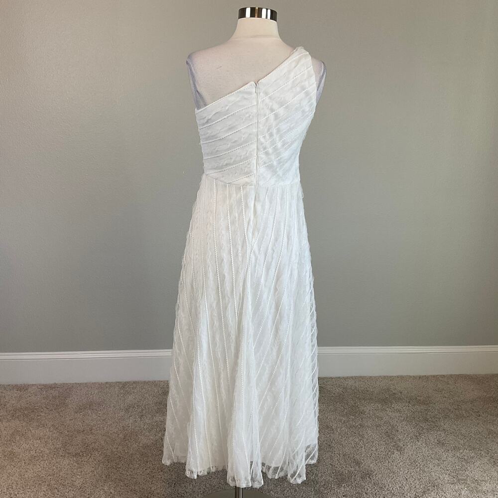 AQUA White Embroidered Lace One Shoulder A-Line Midi Cocktail Dress Size 4 - Picture 7 of 11